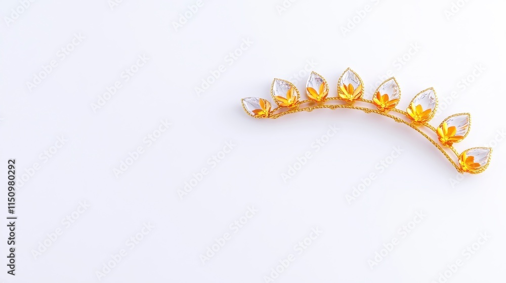 A delicate golden hair accessory adorned with sparkling gemstones, elegantly curved against a minimalistic backdrop. A delicate golden hair accessory adorned with sparkling gemstones, elegantly curved against a minimalistic backdrop.
