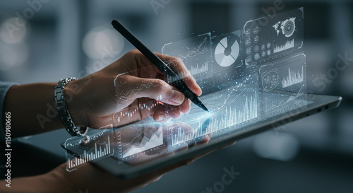 Digital Tablet Analytics Data Analysis Business Growth Technology Finance Graphs Charts Reports