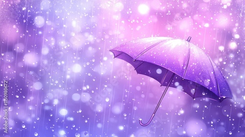 Purple Rain Umbrella: Serene digital art of a purple umbrella under a dreamy purple rain, bokeh effect, peaceful, calming, romantic