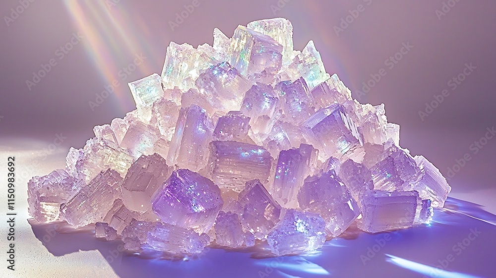 Fototapeta premium Towering Mound of Glistening Amethyst Crystals Under Stark Studio Lighting