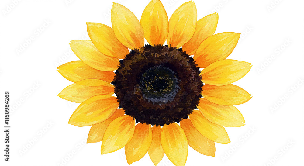 Fototapeta premium Vibrant Yellow Sunflower Watercolor Painting Floral Art Summer Bloom Nature Botany