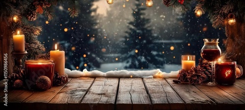 A rustic wooden table set for a cozy Christmas.