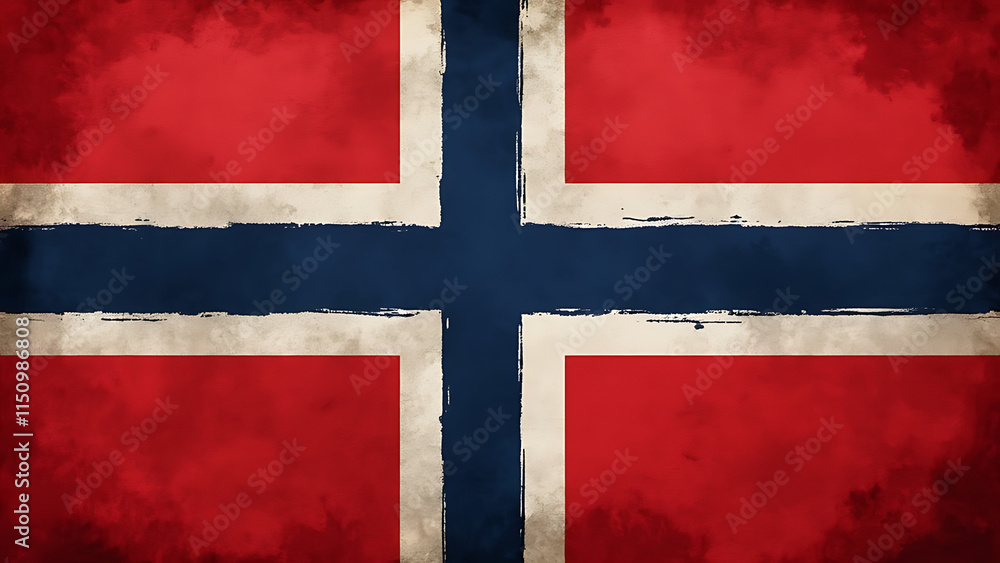 Fototapeta premium Norwegian Flag Illustration: Red Background with Navy Blue and White Cross