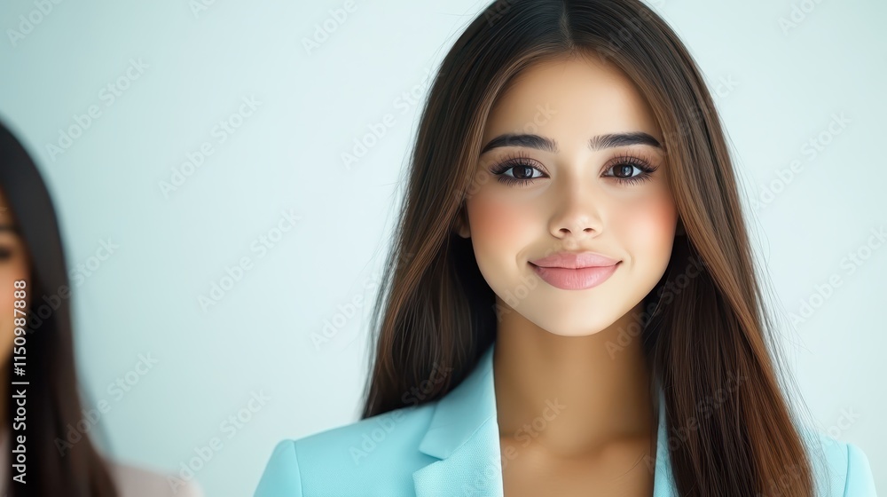 Captivating portrait of two women, one with remarkably long hair Captivating portrait of two women, one with remarkably long hair