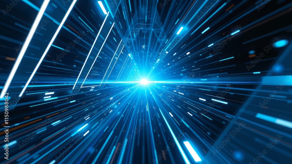 Fototapeta premium Abstract Geometric Blue Technology Background, Motion Lines, Lighting Burst