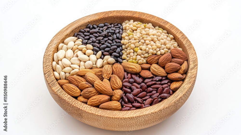 Assorted Nuts and Seeds in Wooden Bowl Assorted Nuts and Seeds in Wooden Bowl