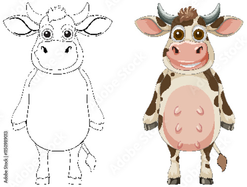 Cartoon Cow Illustration with Outline