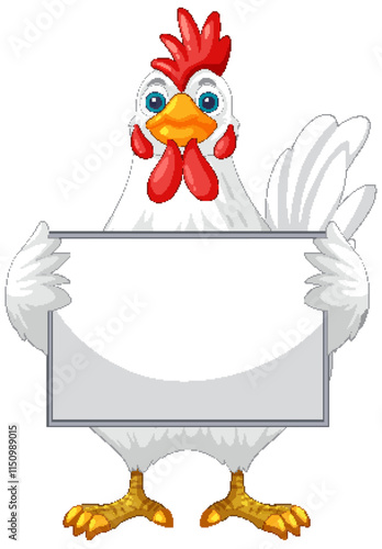 Cartoon Chicken Holding Blank Sign