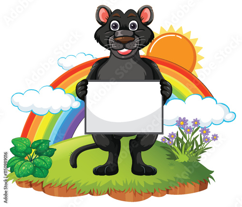 Panther with Sign in Colorful Landscape