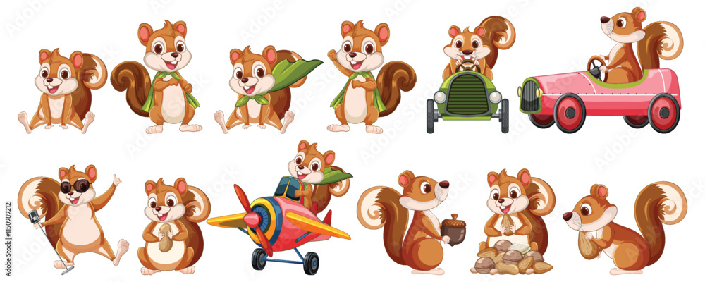 Adventurous Squirrels in Various Activities Adventurous Squirrels in Various Activities