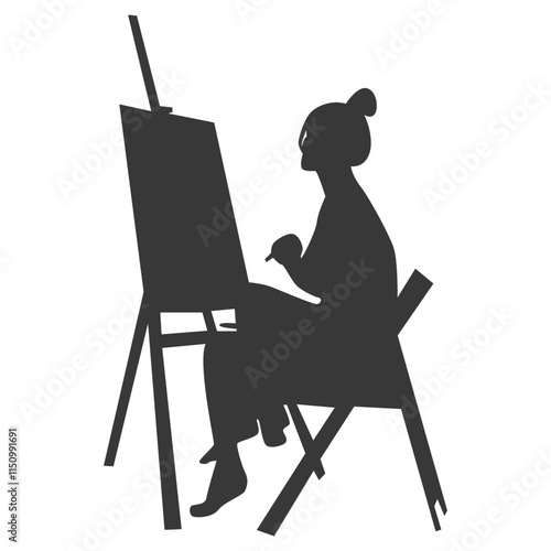 Artist Drawing Silhouette Isolated on White Background. Vector Illustration