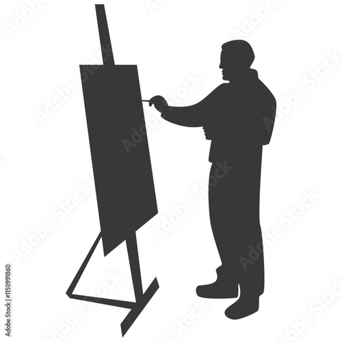 Artist Drawing Silhouette Isolated on White Background. Vector Illustration