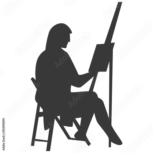 Artist Drawing Silhouette Isolated on White Background. Vector Illustration