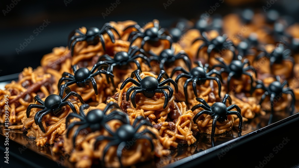 Chocolate Spiders in Peanut Butter Haystacks - Spooky Sweet Treats Chocolate Spiders in Peanut Butter Haystacks - Spooky Sweet Treats