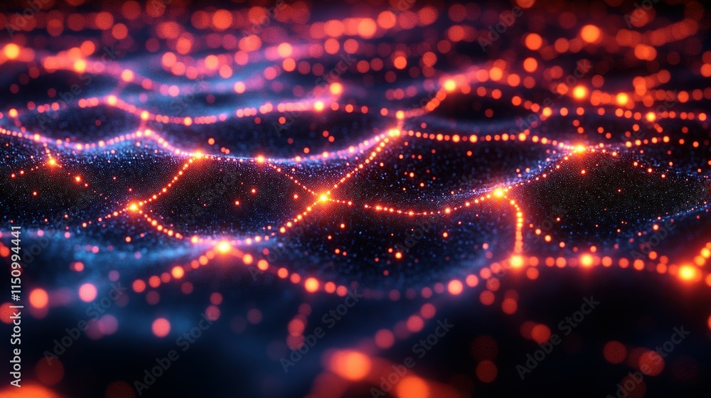 Abstract glowing particles form a wavy network Abstract glowing particles form a wavy network
