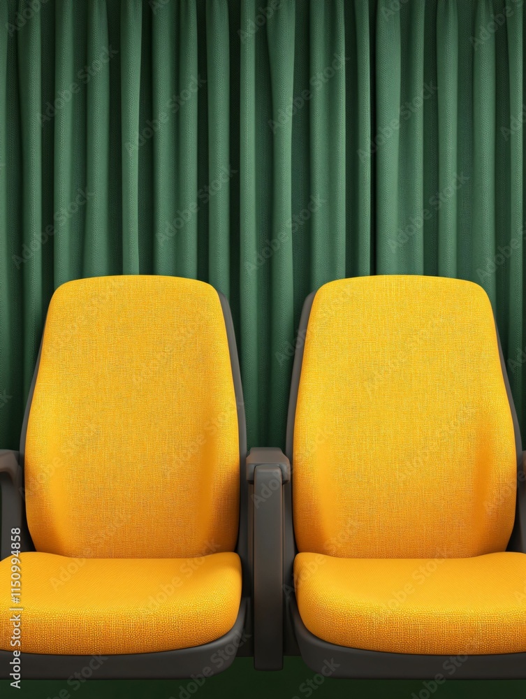 Fototapeta premium Vibrant yellow seats in public transport setting urban environment close-up view modern concept