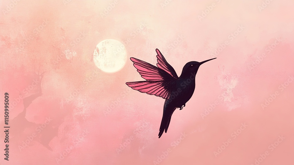 Obraz premium Minimalist Calming Illustration of a Beautiful Exotic Bird, Elegant and Serene Design, Perfect for Nature and Wildlife Lovers