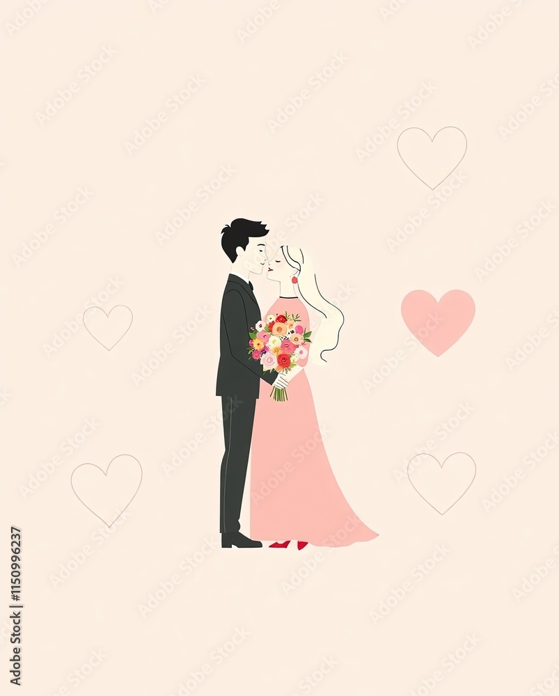 Line art Valentine icons featuring a couple, a bouquet of flowers, and heart outlines. Line art Valentine icons featuring a couple, a bouquet of flowers, and heart outlines.