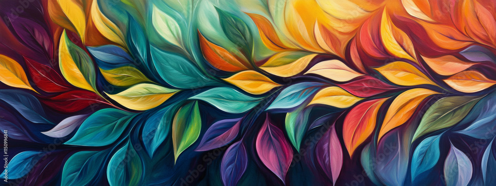 painting of colorful leaves in various shades, showcasing natures beauty painting of colorful leaves in various shades, showcasing natures beauty