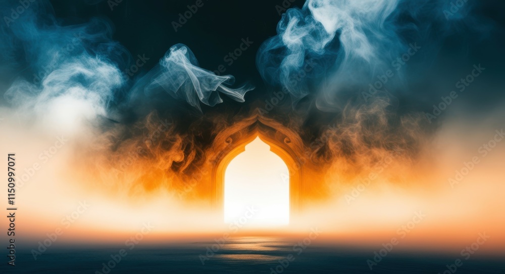 Obraz premium celestial body, orange planet, cloudy atmosphere, cosmic dust, ethereal glow, reflective surface, celestial ocean, surreal landscape, dreamlike scene, space fantasy, astronomical art, digital illustra