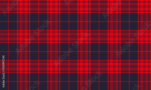 Plaid fabric pattern, navy blue, red, seamless for textiles, and for designing clothes, skirts, pants or decorative fabrics. Vector illustration, easy to edit file.