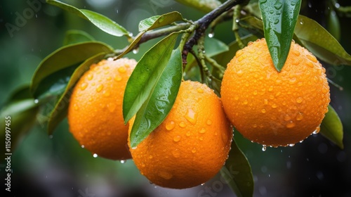 Juicy Oranges Hanging from a Branch