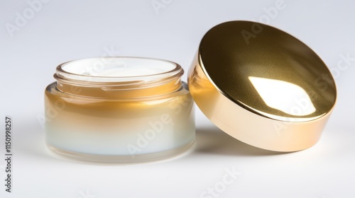 Golden jar of luxurious face cream sits open