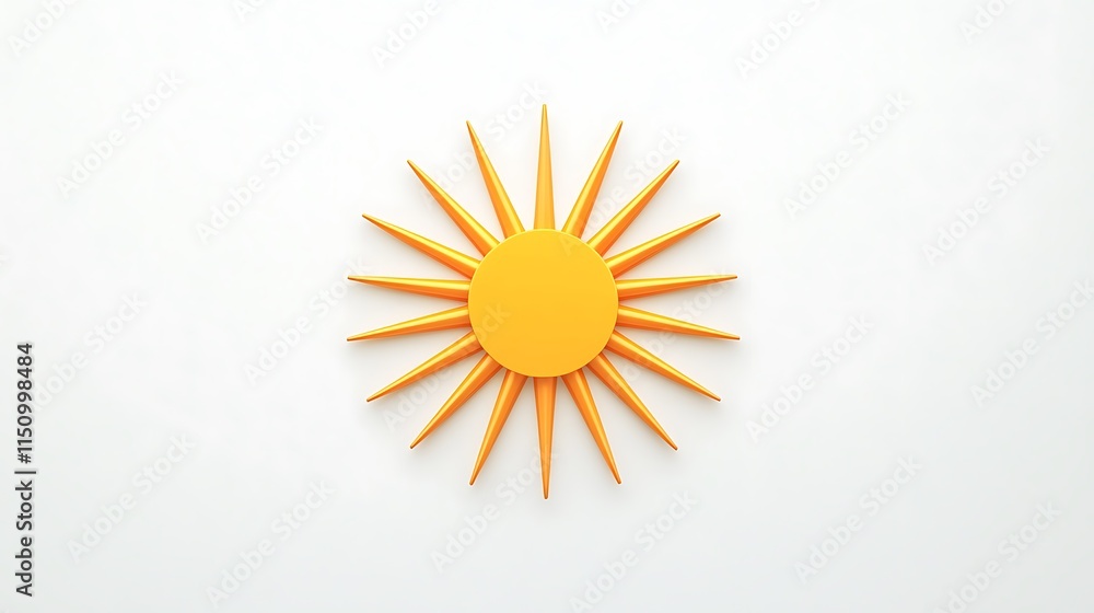Abstract stylized sun, yellow, rays, white background.