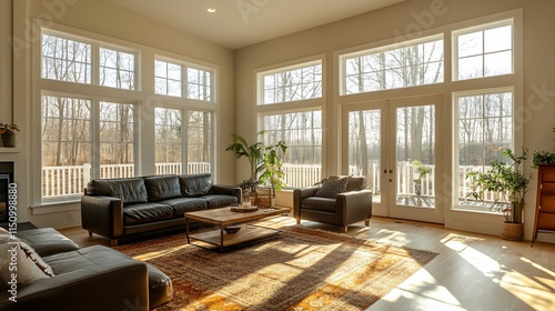 Wallpaper Mural Bright and airy living room with large windows and modern furnishings. Torontodigital.ca