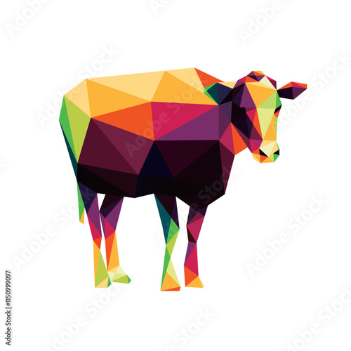 Colorful Cow Polygonal low poly logo icon. colorful vector low poly of cow. Cow illustration for kids book animal