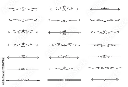 Set of Vintage decorative lines. text dividers. Line border. Lines separators, Borders, Vintage dividers, Underline elements. Vector illustration
