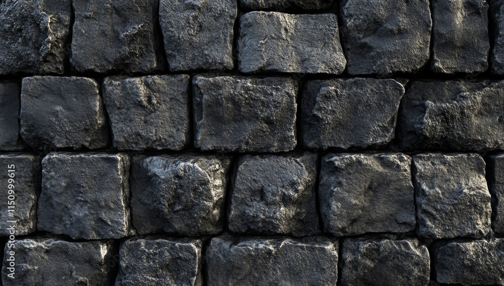 Rough black stone wall texture with seamless appearance, ideal for backgrounds Rough black stone wall texture with seamless appearance, ideal for backgrounds