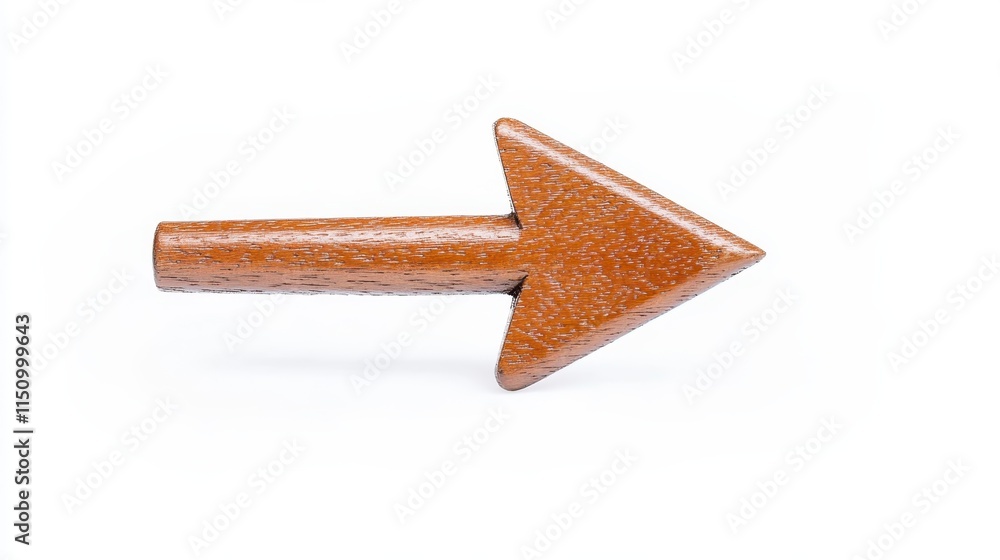 A wooden arrow pointing right on a white background, symbolizing direction and guidance. A wooden arrow pointing right on a white background, symbolizing direction and guidance.