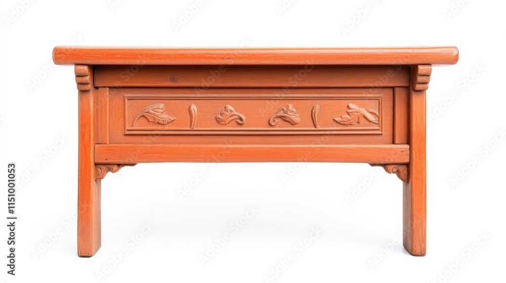 A wooden table featuring intricate carvings, showcasing craftsmanship and traditional design, ideal for decorative or functional use in a home setting. A wooden table featuring intricate carvings, showcasing craftsmanship and traditional design, ideal for decorative or functional use in a home setting.