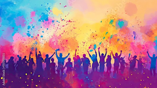 Holi Indian Festival of colors celebration banner background. People palaying with pichkari and Colorful splash of gulal 