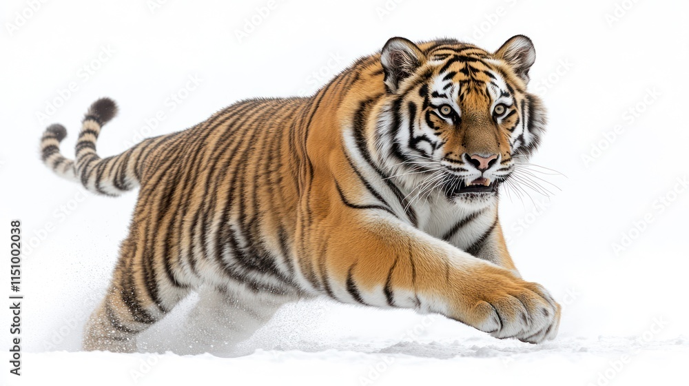 Powerful Siberian tiger running in snow. Powerful Siberian tiger running in snow.