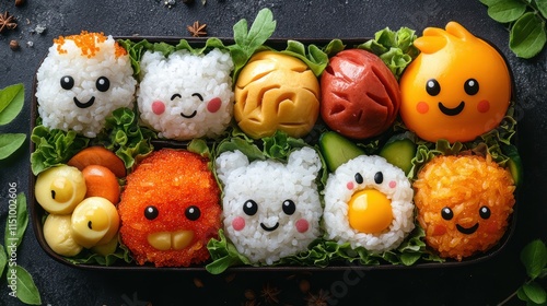 Creating colorful kyaraben bento kitchen food art home creative perspective child-friendly concept photo