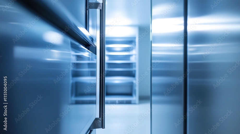 Close-Up View of an Open Refrigerator Highlighting Shelves, Items, and Cool Interior Design