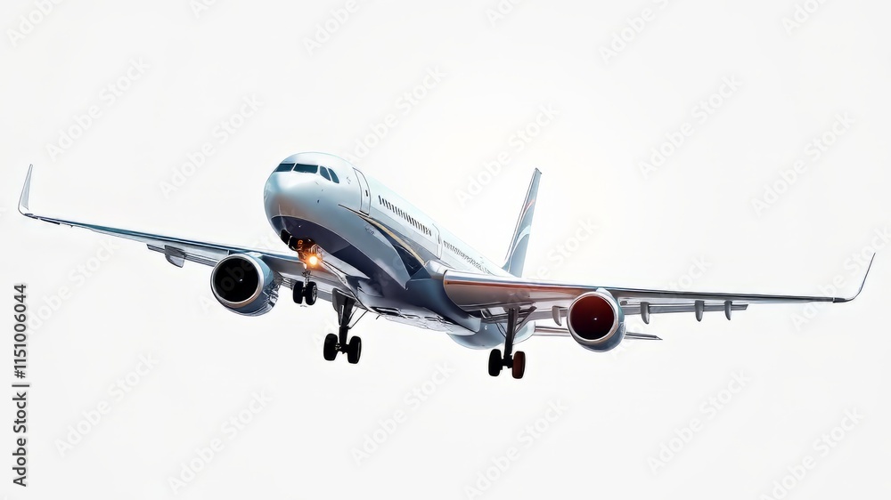 Fototapeta premium Flying Airplane Isolated White Background - Travel Photography