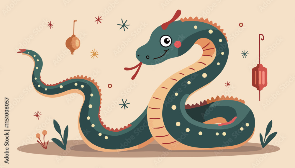 Fototapeta premium Playful Cartoon Snake