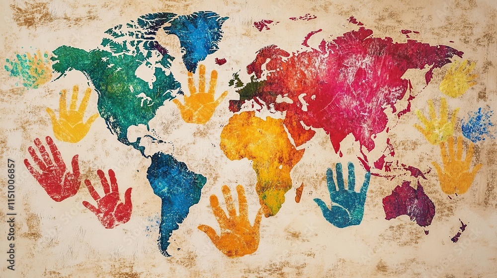 Naklejka premium Global Unity: A World Connected Through Hands