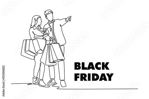 Black Friday sale concept. Single line draw design vector graphic illustration.