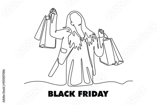 Black Friday sale concept. Single line draw design vector graphic illustration.