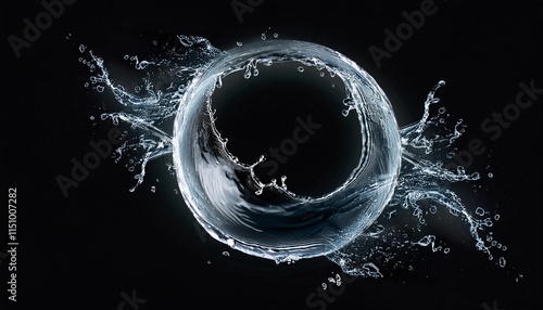 Round Shape Of Splashing Water On Black photo