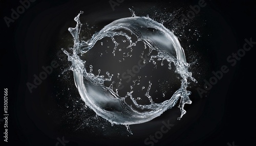 Round Shape Of Splashing Water On Black photo