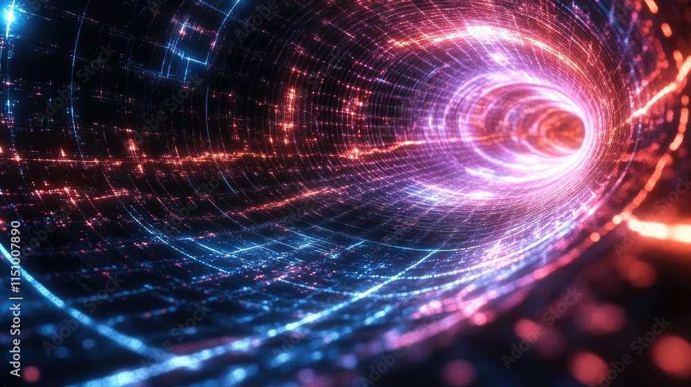 Fototapeta premium Digital Vortex: A Journey Through Neon Lights and Data Streams