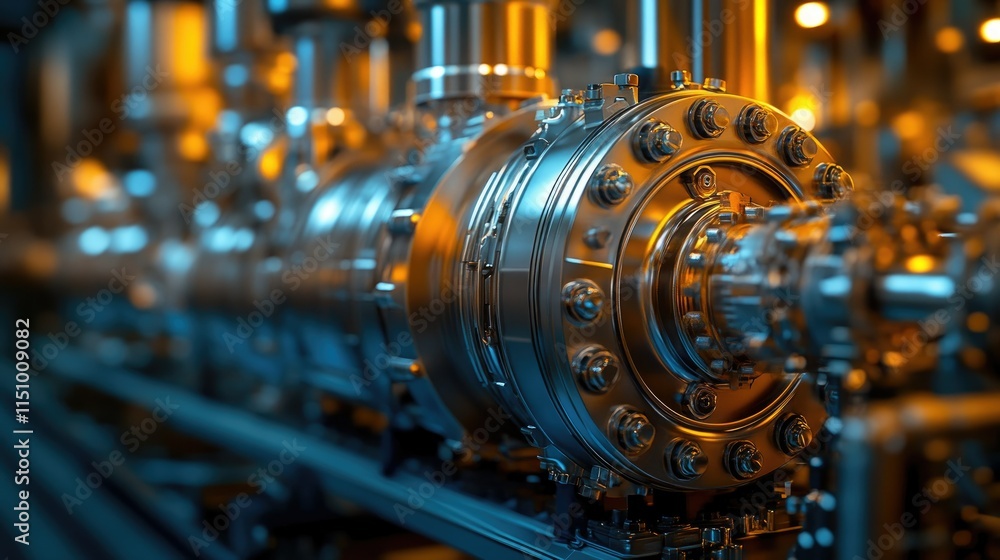 Industrial Machinery: Close-up of a Complex Metal Machine Industrial Machinery: Close-up of a Complex Metal Machine