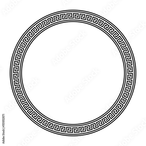 Round ornament meander frame on white background. Greek key. Typical egyptian, assyrian and greek motives circle border. Arabic geometric texture. Islamic Art. Abstract geometric. Greek style