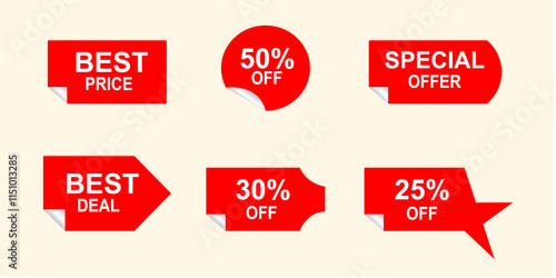 Label price discount on red. sign, sticker, promotion marketing materials.