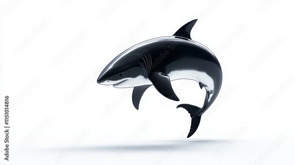 Obraz premium 3D Model of a Stylish Great White Shark in Isolated Background